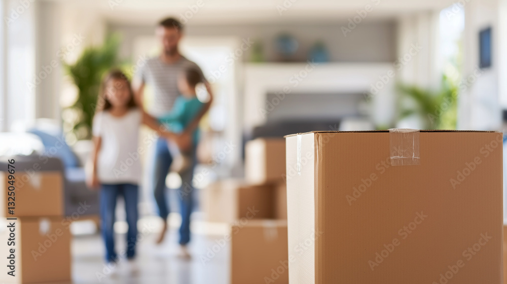 Happy family unpacking boxes on moving day in a new house Happy family unpacking boxes on moving day in a new house