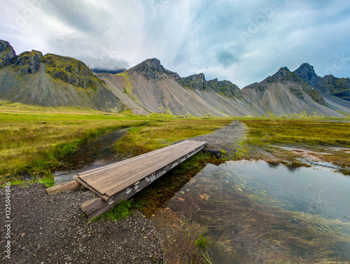 Wallpaper Mural Vestrahorn mountain with black sand beach and Viking village, Iceland. Torontodigital.ca