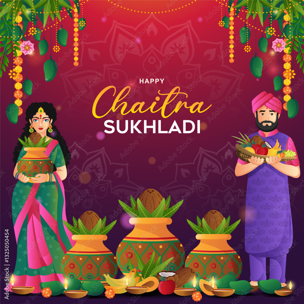 Fototapeta premium Happy Chaitra Sukhladi Holiday background for hindu festival