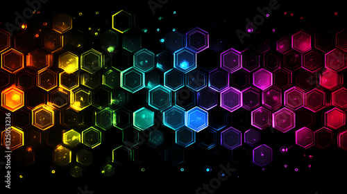pixel art glowing iridescent hexagons