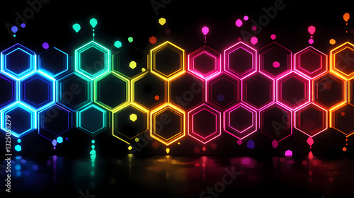 pixel art glowing iridescent hexagons