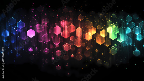 pixel art glowing iridescent hexagons