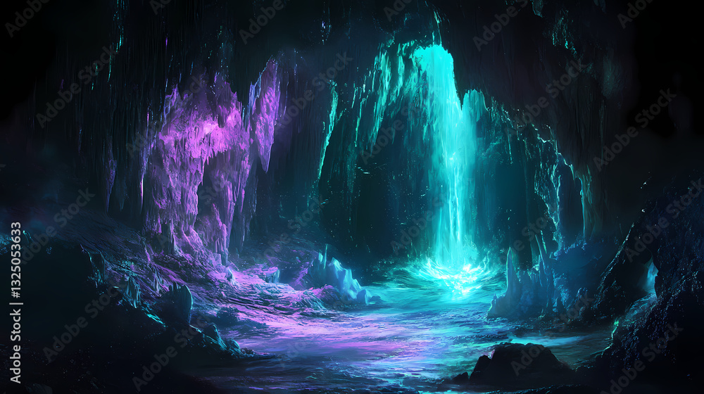 Softly pulsing cave walls illuminated by an otherworldly glow, mineral, radiant, iridescent. Iridescent Pulse. Illustration Softly pulsing cave walls illuminated by an otherworldly glow, mineral, radiant, iridescent. Iridescent Pulse. Illustration