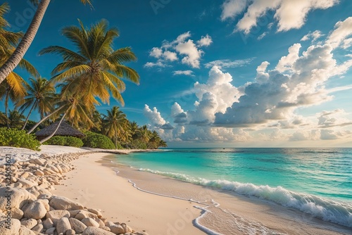 Captivating Tropical Shoreline with Turquoise Ocean Background for a Blissful Vacation Experience