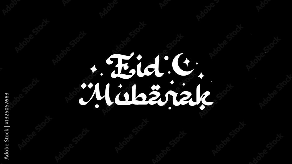 Animated Eid Mubarak in white Arabic script, perfect for greeting cards, social media posts, and festive designs. Animated Eid Mubarak in white Arabic script, perfect for greeting cards, social media posts, and festive designs.