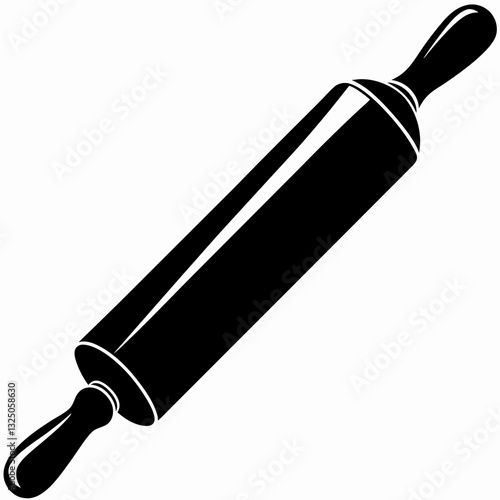 Rolling pin icon in solid black silhouette style on white evokes baking tools and dough preparation. Concept: bakery branding, culinary blog, kitchenware store visuals.