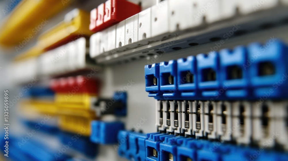 A close-up of a fuse terminal block with secure connections, white background A close-up of a fuse terminal block with secure connections, white background