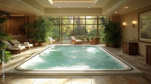 Wallpaper Mural Indoor Swimming Pool with Lounge Chairs and Greenery Views Torontodigital.ca