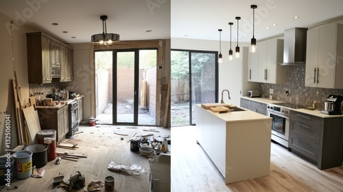 A stunning kitchen transformation in a Toronto home, with a before and after shot