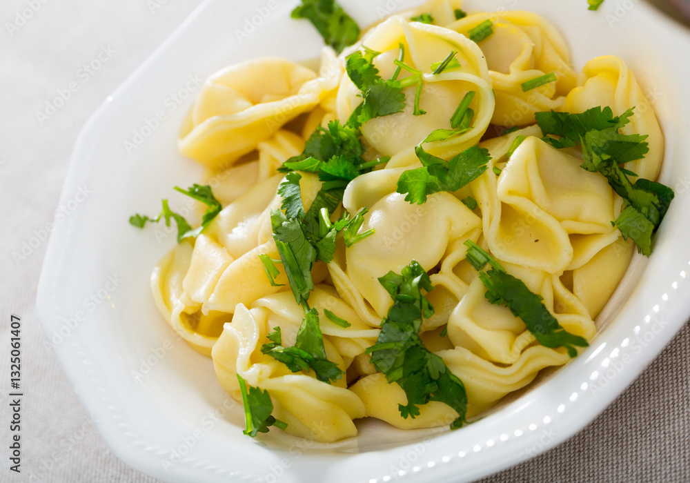 Delicious appetizing dumplings with parsley. High quality photo Delicious appetizing dumplings with parsley. High quality photo