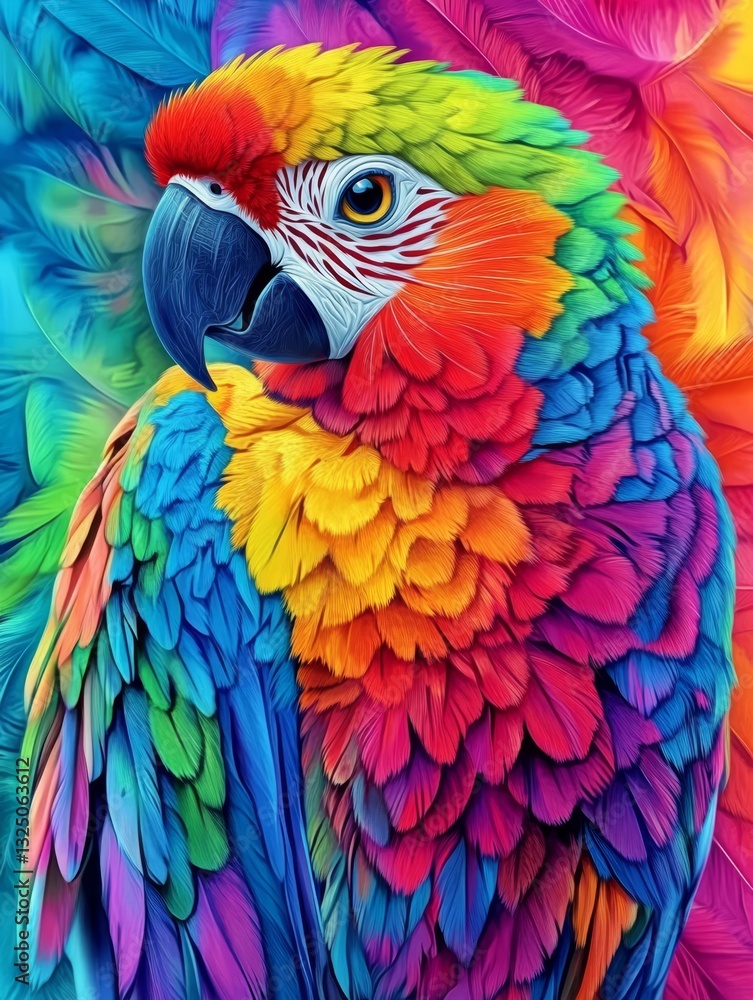 Obraz premium Vivid Colorful Parrot Painting with Detailed Feathers Geometric Patterns