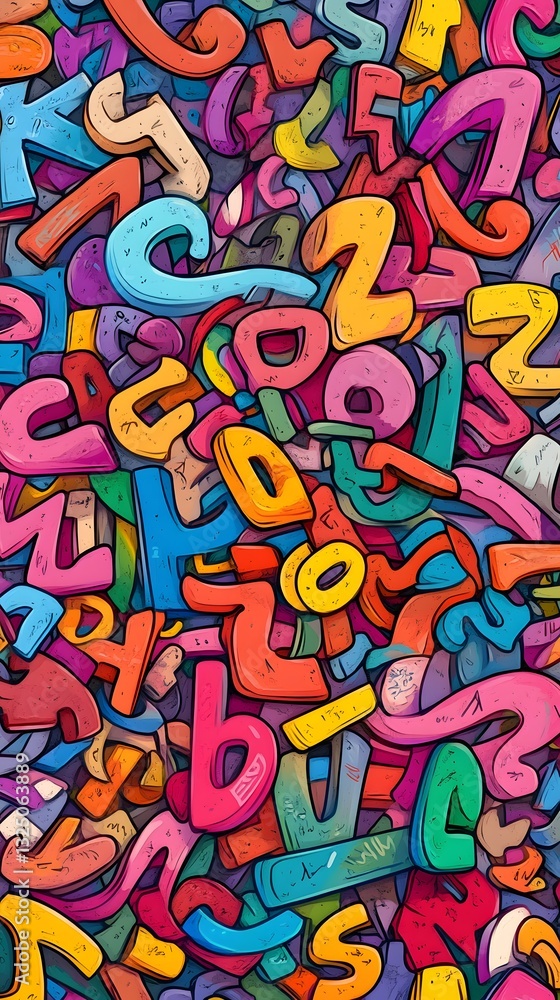 Fototapeta premium Colorful image of letters and numbers with a playful and whimsical mood. The image is a collage of various letters and numbers, with some of them overlapping and others standing out