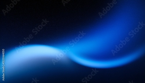 Blue light leaks and gradient over an abstract grainy background. Grainy colorful warm blue light leaks on a black background with a dust texture. Blue wavy abstract background for presentation