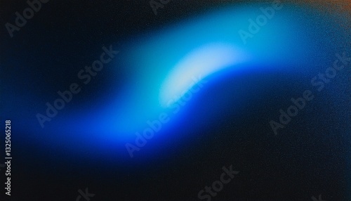 Blue light leaks and gradient over an abstract grainy background. Grainy colorful warm blue light leaks on a black background with a dust texture. Blue wavy abstract background for presentation