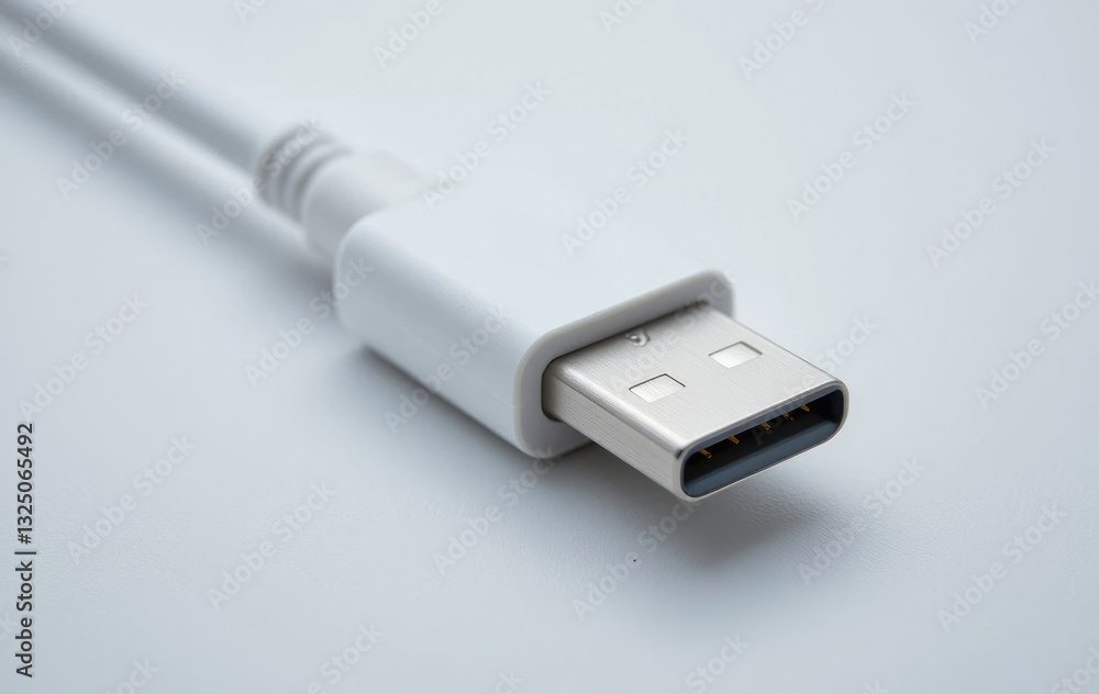Close Up of White Usb Connector Cable for Electronic Devices Close Up of White Usb Connector Cable for Electronic Devices