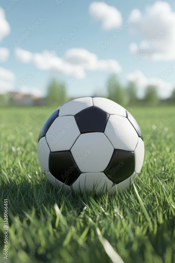 Fototapeta premium Soccer ball on grass lawn. Outdoor activity.