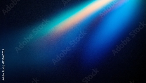 Blue light leaks and gradient over an abstract grainy background. Grainy colorful warm blue light leaks on a black background with a dust texture. Blue wavy abstract background for presentation