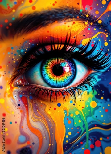 Abstract eye with paint. Decorative background, wallpaper