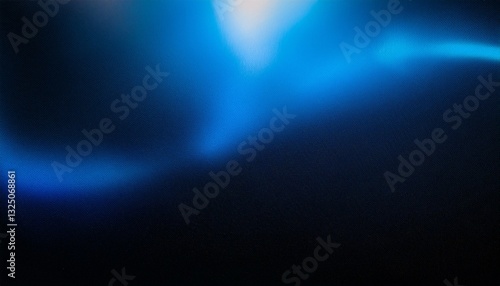 Blue light leaks and gradient over an abstract grainy background. Grainy colorful warm blue light leaks on a black background with a dust texture. Blue wavy abstract background for presentation