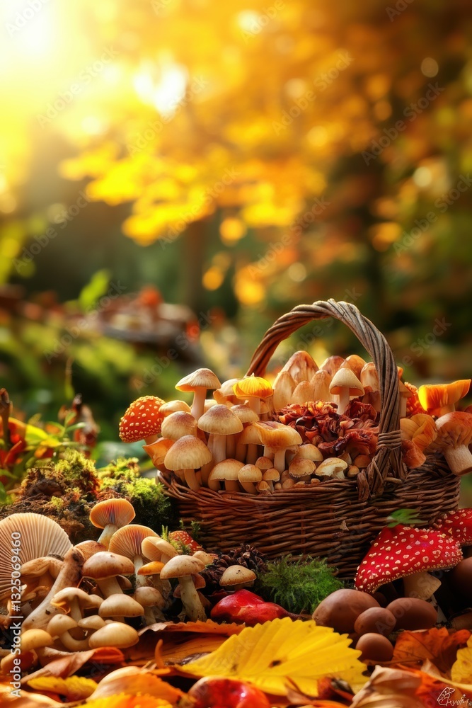 A full basket of various mushroom A full basket of various mushroom