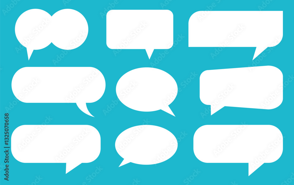 Speech Bubble Icon Set. Paper art with white bank cloud on blue sky background. Talk bubble. Speech bubble comic. Cloud speech bubbles collection. vector illustration Speech Bubble Icon Set. Paper art with white bank cloud on blue sky background. Talk bubble. Speech bubble comic. Cloud speech bubbles collection. vector illustration