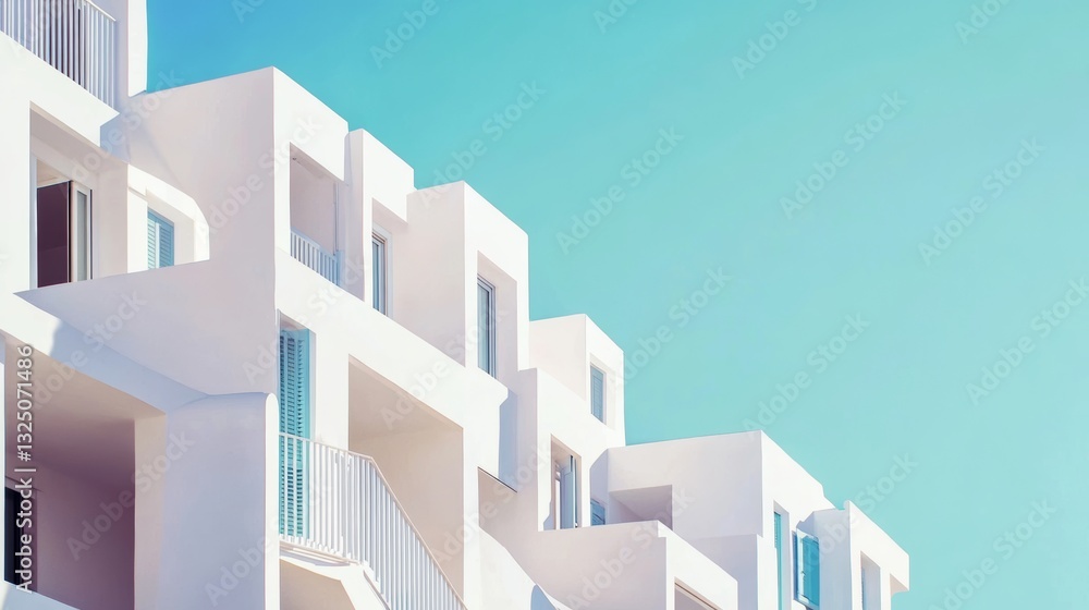 White Buildings with Balconies and Blue Sky White Buildings with Balconies and Blue Sky