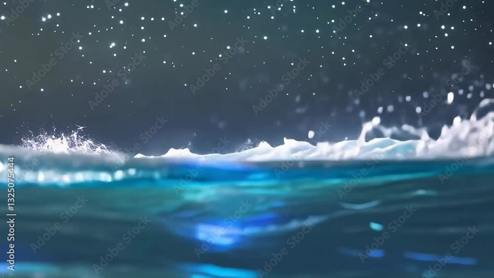Ocean Waves at Night Under Starry Sky, Representing Calmness and Serenity Ocean Waves at Night Under Starry Sky, Representing Calmness and Serenity