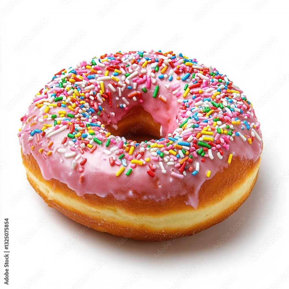Sweet Treat Delight: A single, vibrantly frosted donut, adorned with colorful sprinkles, sits appealingly. Sweet Treat Delight: A single, vibrantly frosted donut, adorned with colorful sprinkles, sits appealingly.