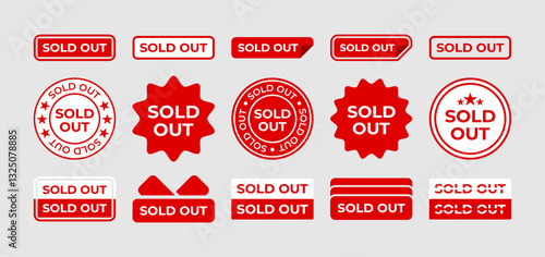 Red sold out signs with different designs.
