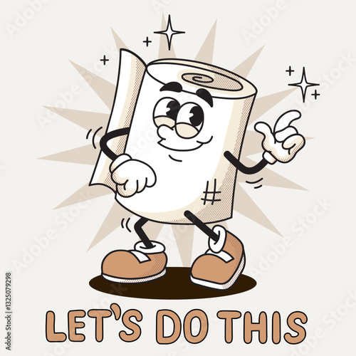 Retro cartoon character toilet paper vector illustration