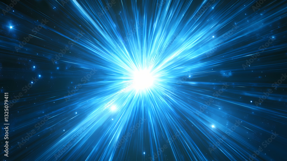 A bright blue light bursts from a dark background, emitting radiating beams. Mystical Rays. Illustration A bright blue light bursts from a dark background, emitting radiating beams. Mystical Rays. Illustration