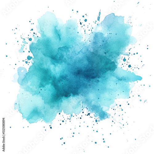 Vibrant blue watercolor splash isolated on transparent background for creative design and artistic projects