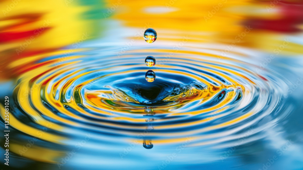 Water Droplet Impacting Surface Creating Colorful Ripples Water Droplet Impacting Surface Creating Colorful Ripples