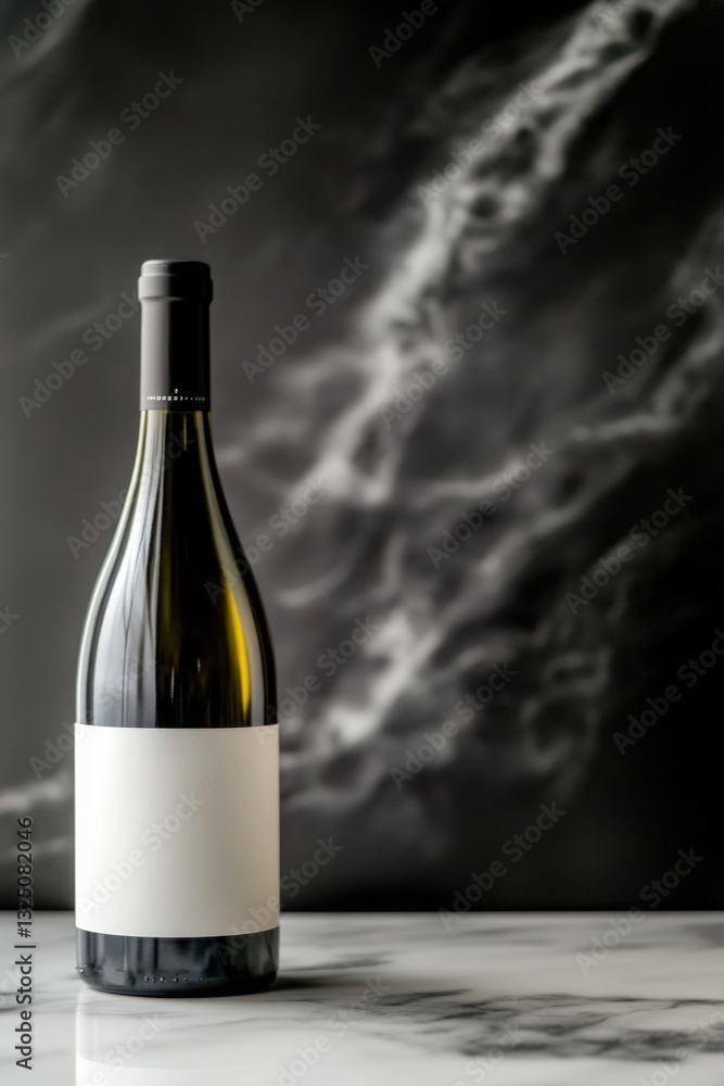 Fototapeta premium Elegant wine bottle on marble surface with dark artistic background