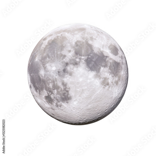 Full moon shining brightly against a transparent background with detailed craters and surface features visible