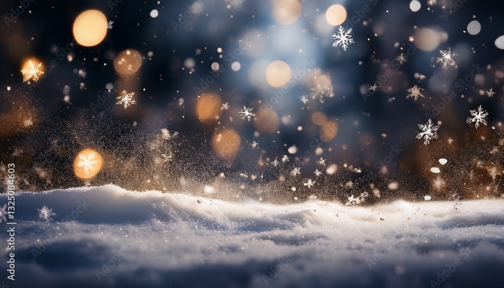 Obraz premium mesmerizing snowfall illuminated against a dark background creating a magical winter atmosphere with swirling flakes and ethereal bokeh effects