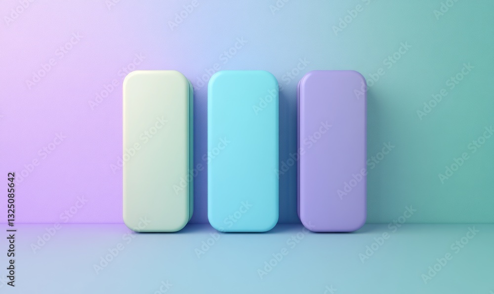 Three pastel-colored rectangular blocks on a gradient background. Three pastel-colored rectangular blocks on a gradient background.