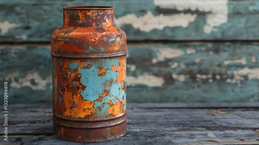 An old metal container with rust and peeling colorful paint An old metal container with rust and peeling colorful paint