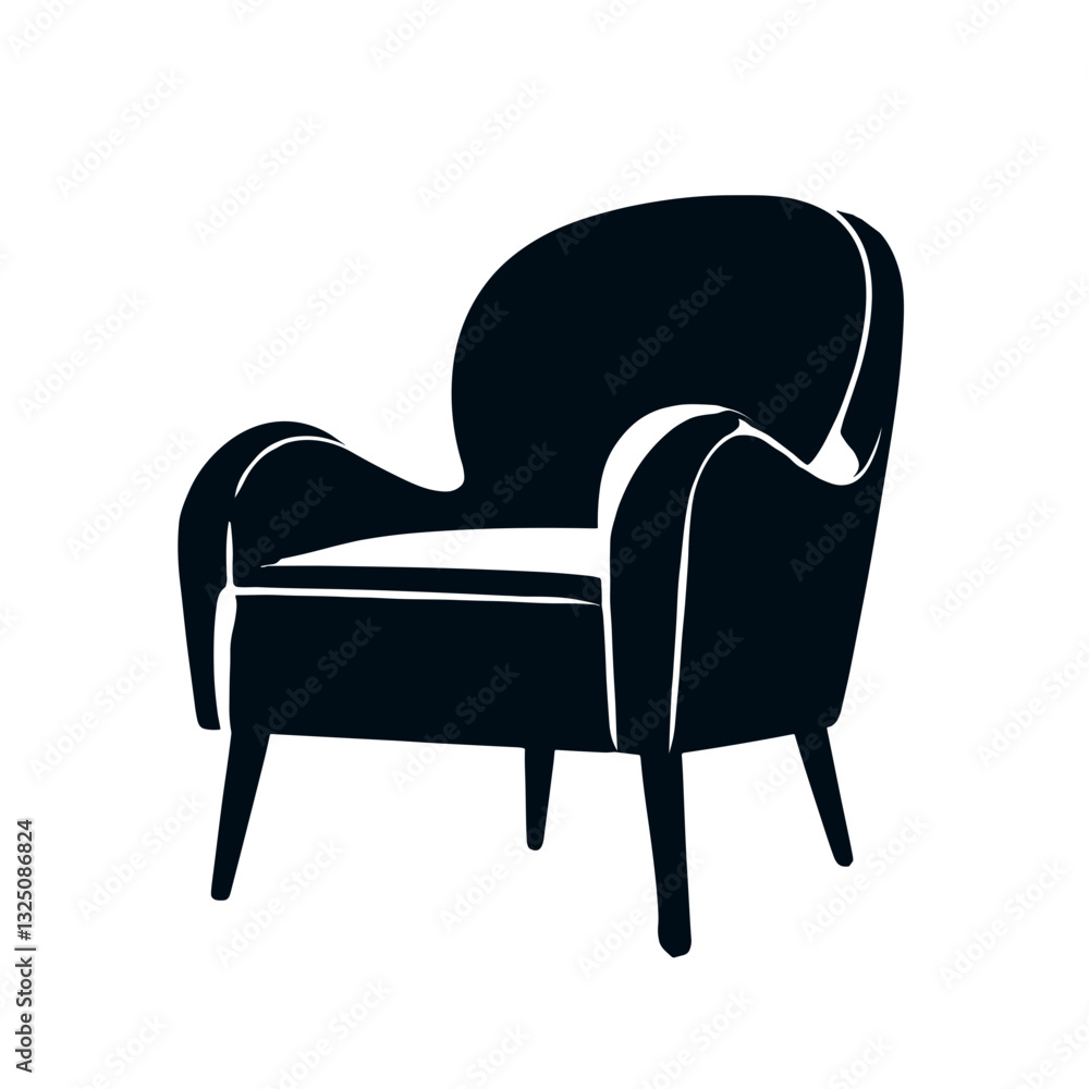 Stylish black silhouette of an armchair in modern design on white background with copy space , cut out Stylish black silhouette of an armchair in modern design on white background with copy space , cut out