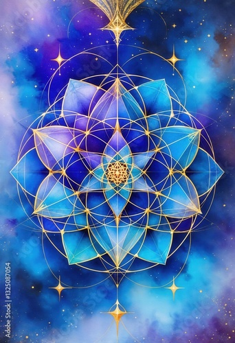 Watercolor mandala with a starry sky in the background