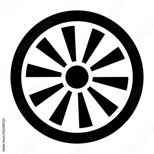 Spoked Wheel Icon: Circular Mechanical Symbol for Motion and Engineering