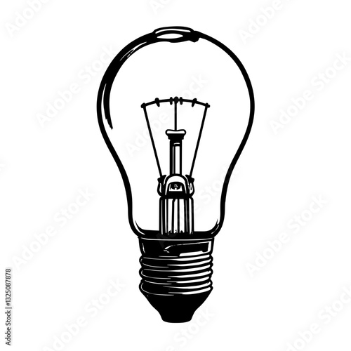 An illustration featuring a black light bulb silhouette set against a clean white background depicting a classic bulb shape with detailed filament lines.