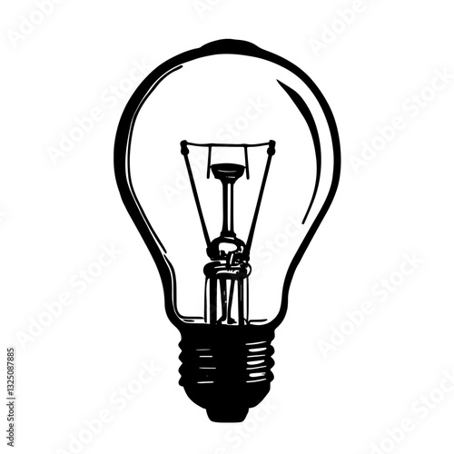 An illustration featuring a black light bulb silhouette set against a clean white background depicting a classic bulb shape with detailed filament lines.