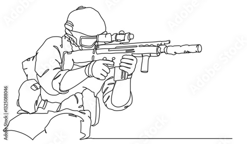 Line art illustration of a soldier