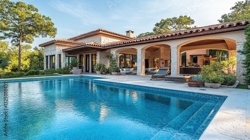 Wallpaper Mural A Mediterranean villa with a sparkling pool offers panoramic views of the azure sea, lush greenery, and the warm glow of summer sunlight. Torontodigital.ca