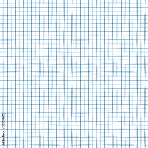Blue plaid seamless pattern. Cute graphic lines vector print. Watercolor sea stripes background