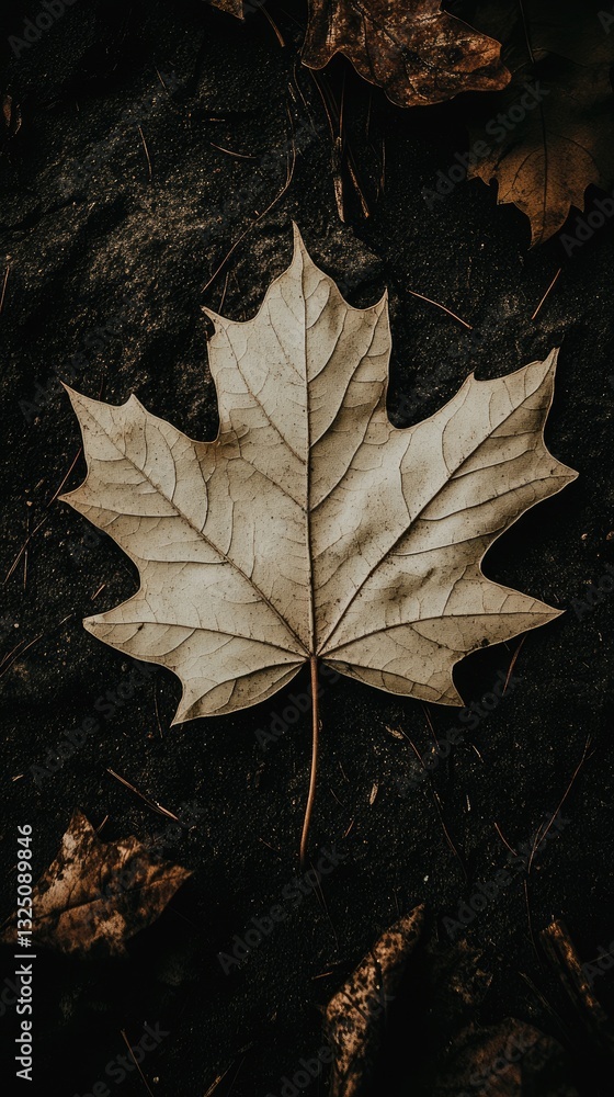 Fallen Maple Leaf on Dark Forest Floor Fallen Maple Leaf on Dark Forest Floor
