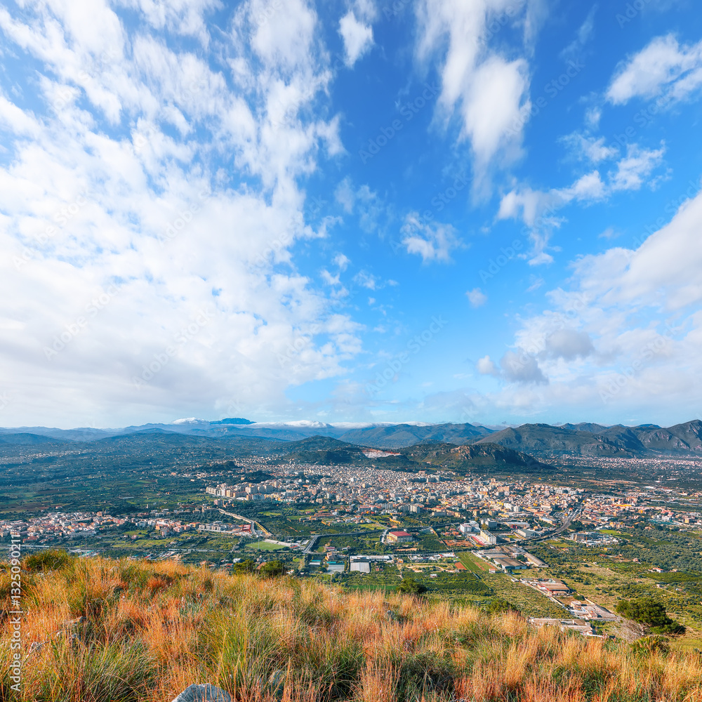 Fantastic view of Bagheria town and national park Orientata Pizzo Cane.