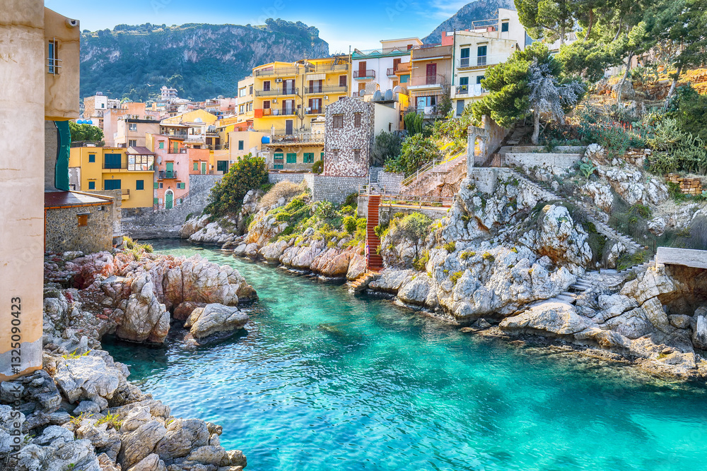 Spectacular sunny day over Santa Flavia town.