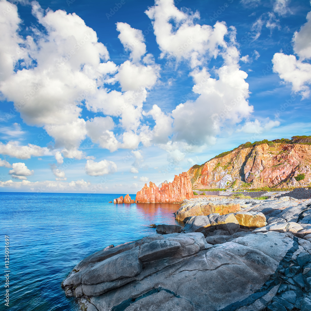Remarkable sunset view of Red Rocks (Rocce Rosse) in Arbatax.